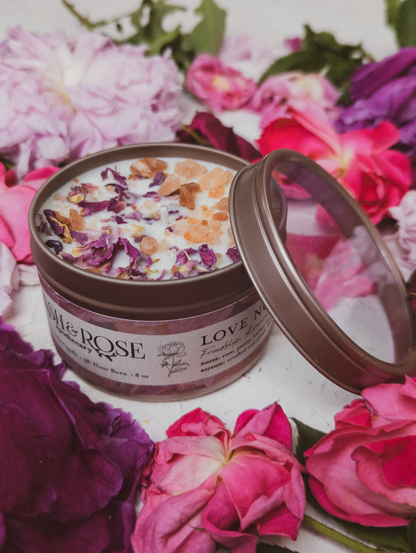 Ash & Rose - Love Notes Soy Candle Rose Petals Pink Himalayan Salt Flower