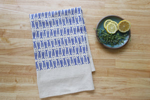 Fish Kitchen Towel, Handprinted Tea Towel, Coastal Towel