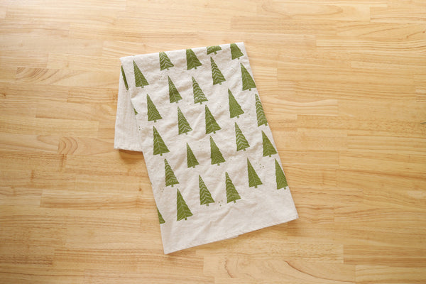 Christmas Tree Tea Towel, Handprinted on Natural Cotton