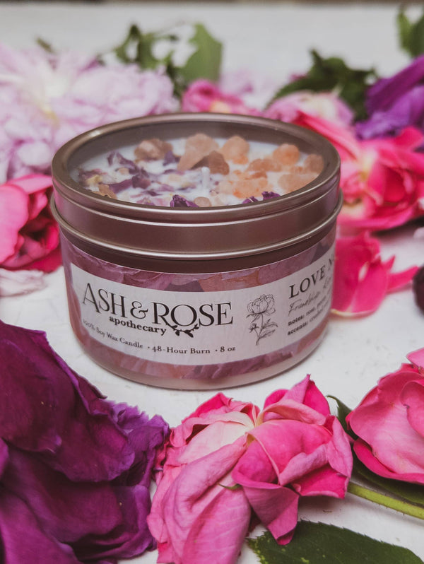 Ash & Rose - Love Notes Soy Candle Rose Petals Pink Himalayan Salt Flower