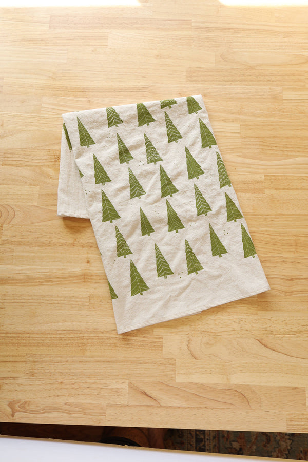 Christmas Tree Tea Towel, Handprinted on Natural Cotton