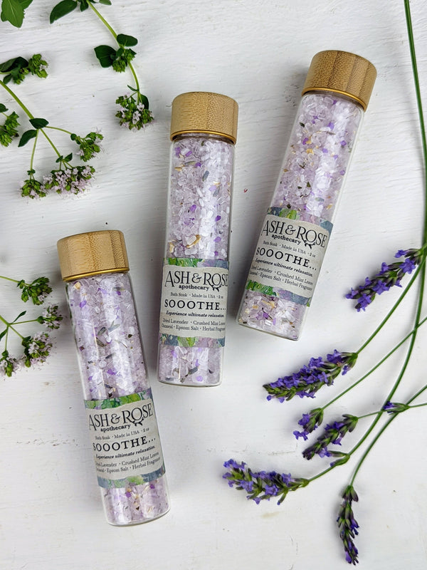 Ash & Rose Brand - Sooothe Lavender Mint Epsom Salt Oatmeal Bath Soak Vial Tube
