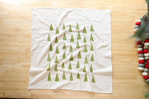 Christmas Tree Tea Towel, Handprinted on Natural Cotton