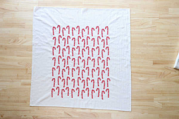 Candy Cane Kitchen Towel, Handprinted Christmas Towel