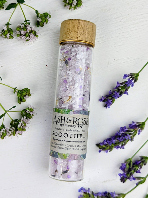Ash & Rose Brand - Sooothe Lavender Mint Epsom Salt Oatmeal Bath Soak Vial Tube