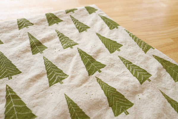 Christmas Tree Tea Towel, Handprinted on Natural Cotton