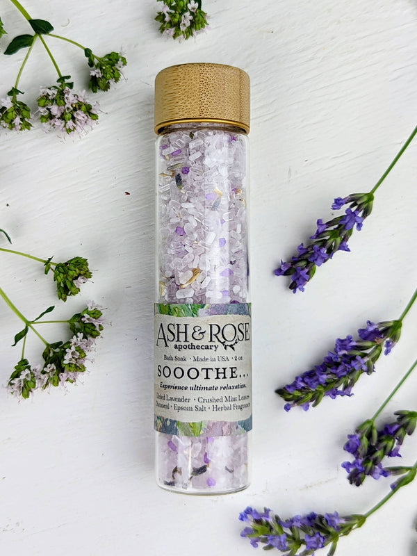 Ash & Rose Brand - Sooothe Lavender Mint Epsom Salt Oatmeal Bath Soak Vial Tube
