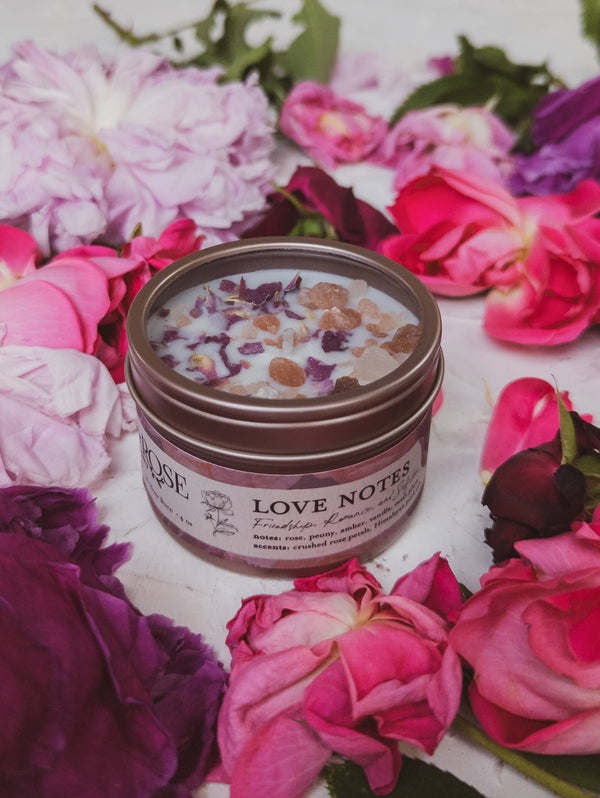 Ash & Rose - Love Notes Soy Candle Rose Petals Pink Himalayan Salt Flower