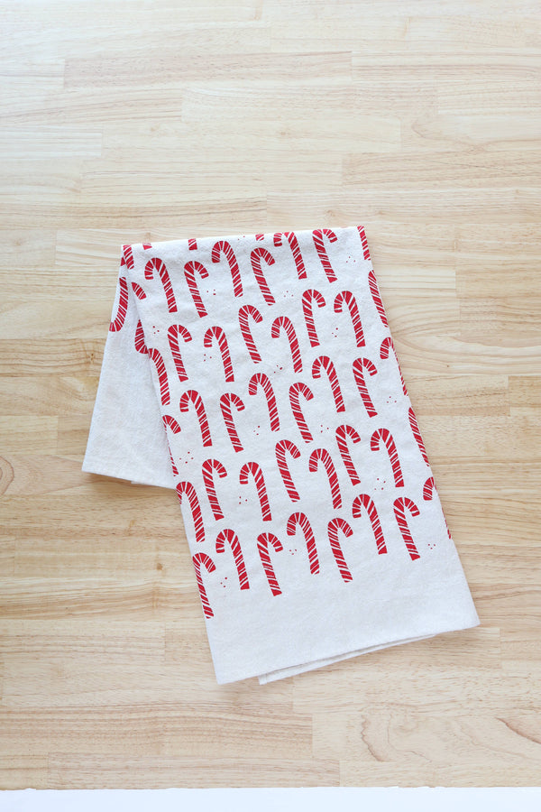 Candy Cane Kitchen Towel, Handprinted Christmas Towel