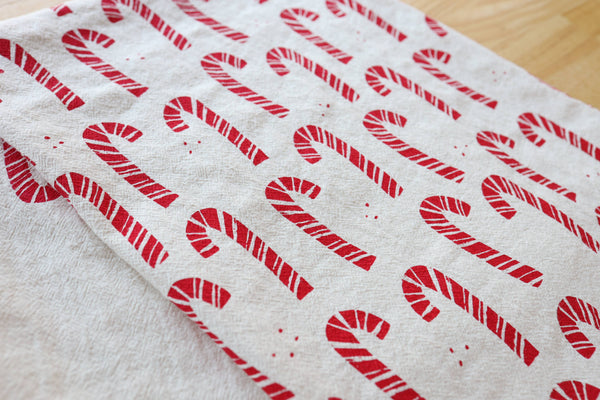 Candy Cane Kitchen Towel, Handprinted Christmas Towel