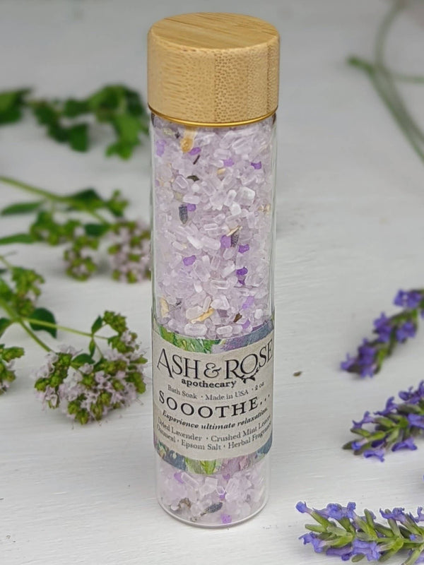 Ash & Rose Brand - Sooothe Lavender Mint Epsom Salt Oatmeal Bath Soak Vial Tube