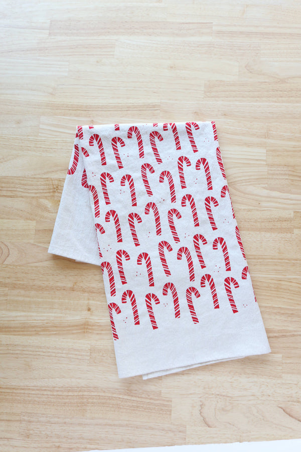 Candy Cane Kitchen Towel, Handprinted Christmas Towel