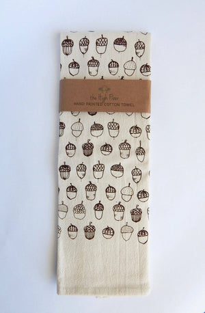 Handprinted Acorn Fall Kitchen Towel – Natural Cotton