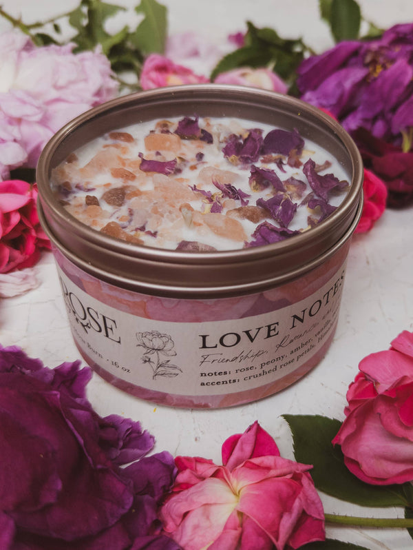 Ash & Rose - Love Notes Soy Candle Rose Petals Pink Himalayan Salt Flower