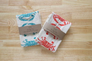 Crab Handprinted Kitchen Towel, Coastal Tea Towel, Blue Crab