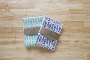 Fish Kitchen Towel, Handprinted Tea Towel, Coastal Towel