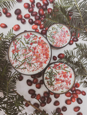 Ash & Rose - Gather Here Cranberry Pine Soy Tin Candle Rose Petal Yew