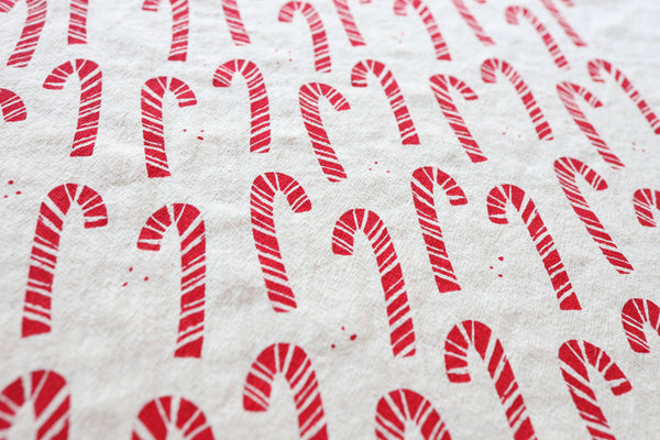 Candy Cane Kitchen Towel, Handprinted Christmas Towel