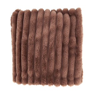 Potager Soap Co. brown faux rabbit fur throw blanket with a luxurious ribbed texture for cozy home decor.
