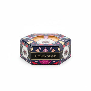 Potager Soap Co. Baudelaire royal jelly honey soap bar in a decorative hexagonal floral box on a white background