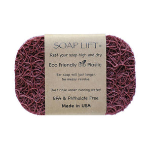 Potager Soap Co. raspberry bioplastic soap lift with paper packaging for keeping bar soap dry and long-lasting
