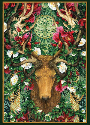 Potager Soap Co. Cobble Hill 1000-piece jigsaw puzzle featuring a mystical stag with red and white floral antlers